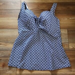 NEW Kona Sol Women's Tile Print Twist-Front Tankini Top Size L 12-14 Blue